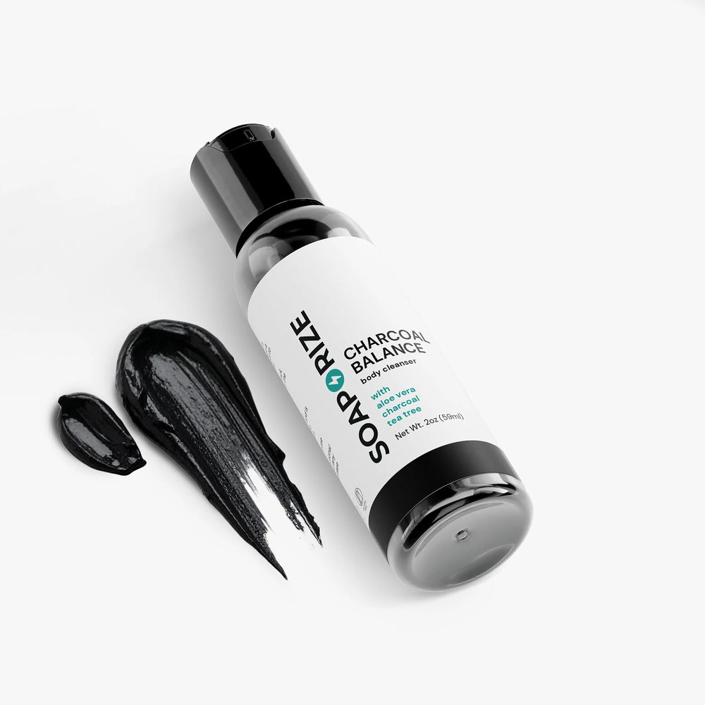 Soaporize Charcoal Balance antibacterial body soap for body odor and underarm odor with charcoal and tea tree