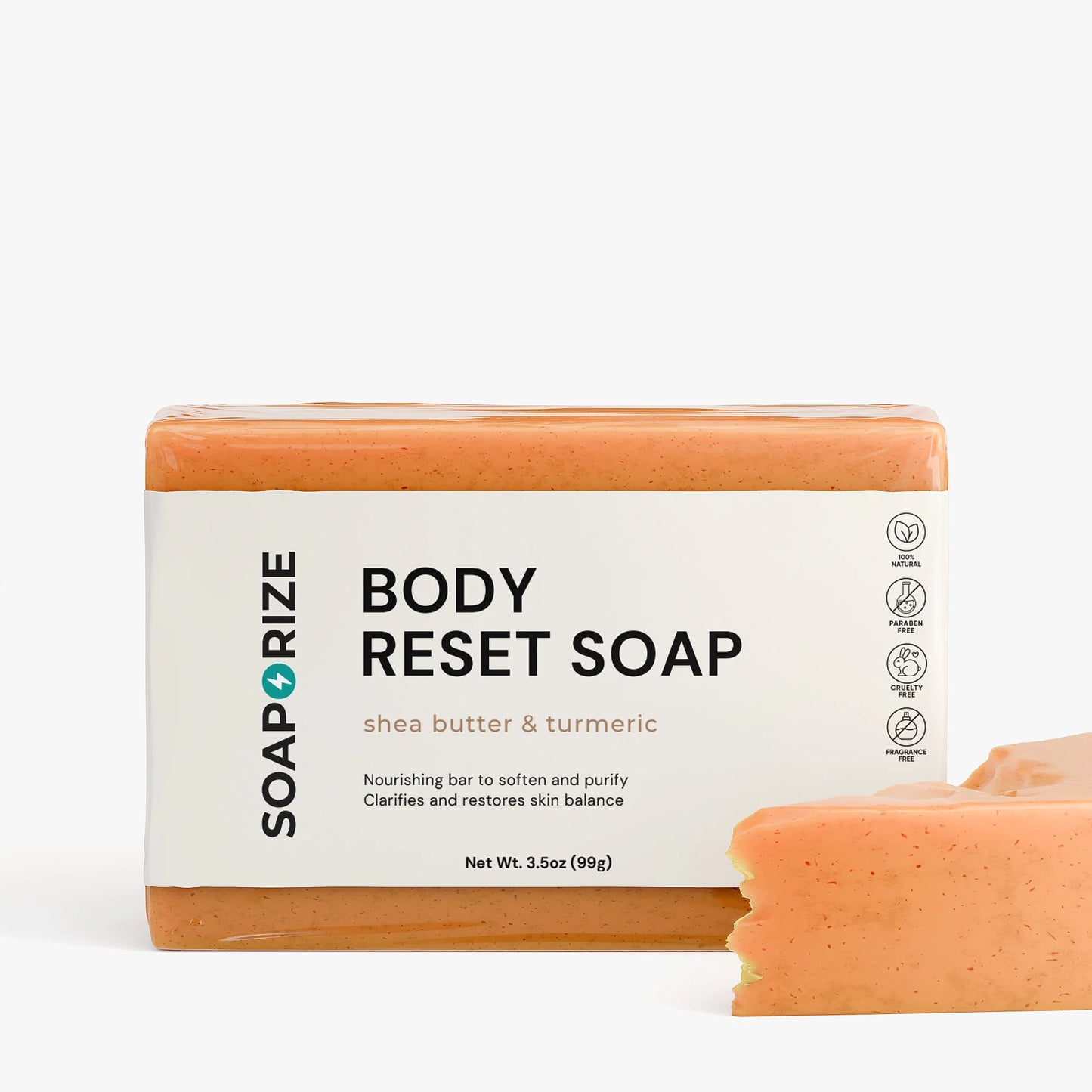 Antibacterial body soap for underarm odor – Body Reset Soap showing natural turmeric texture