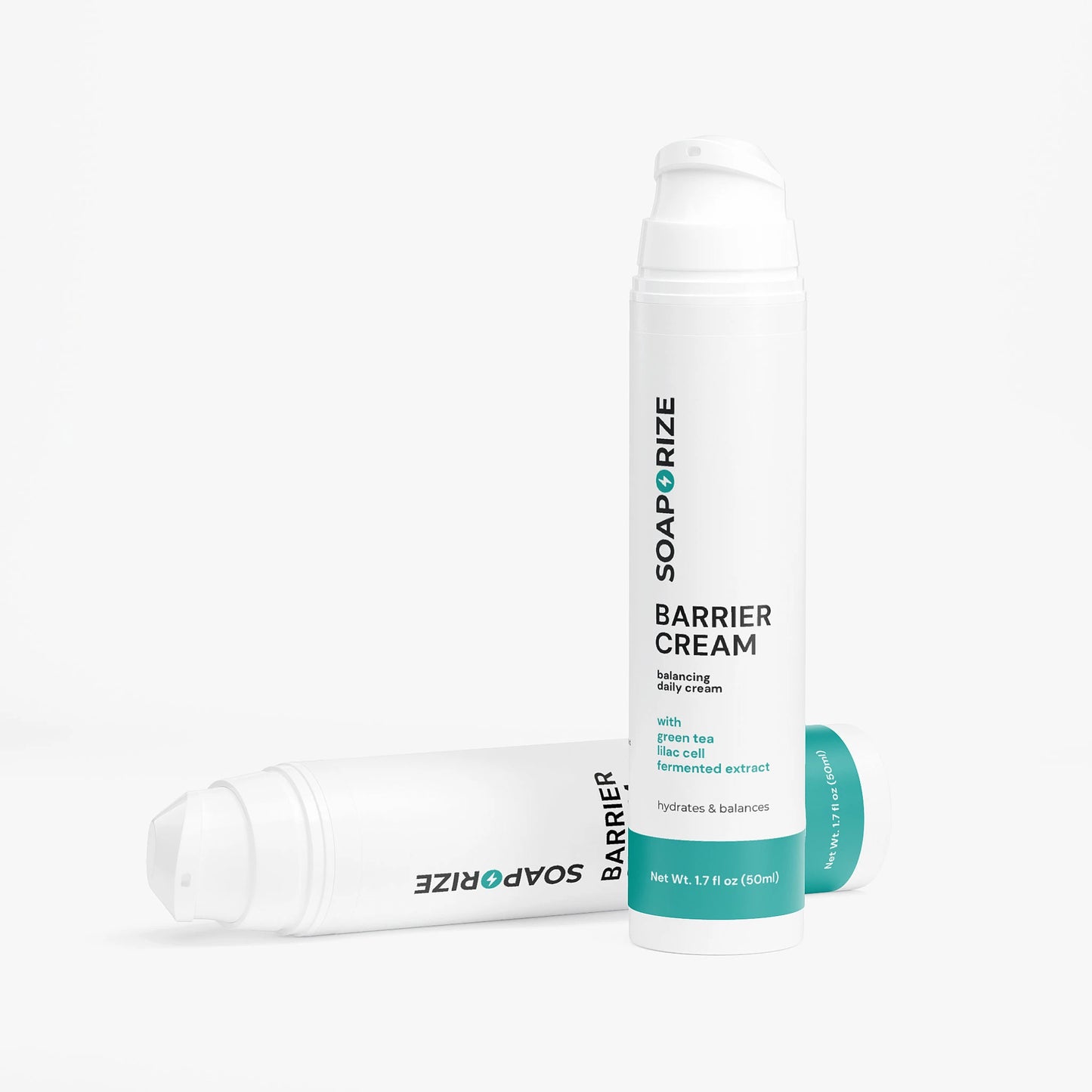 Dual view of Soaporize Barrier Cream – armpit body odor treatment and balancing deodorant cream for sensitive areas