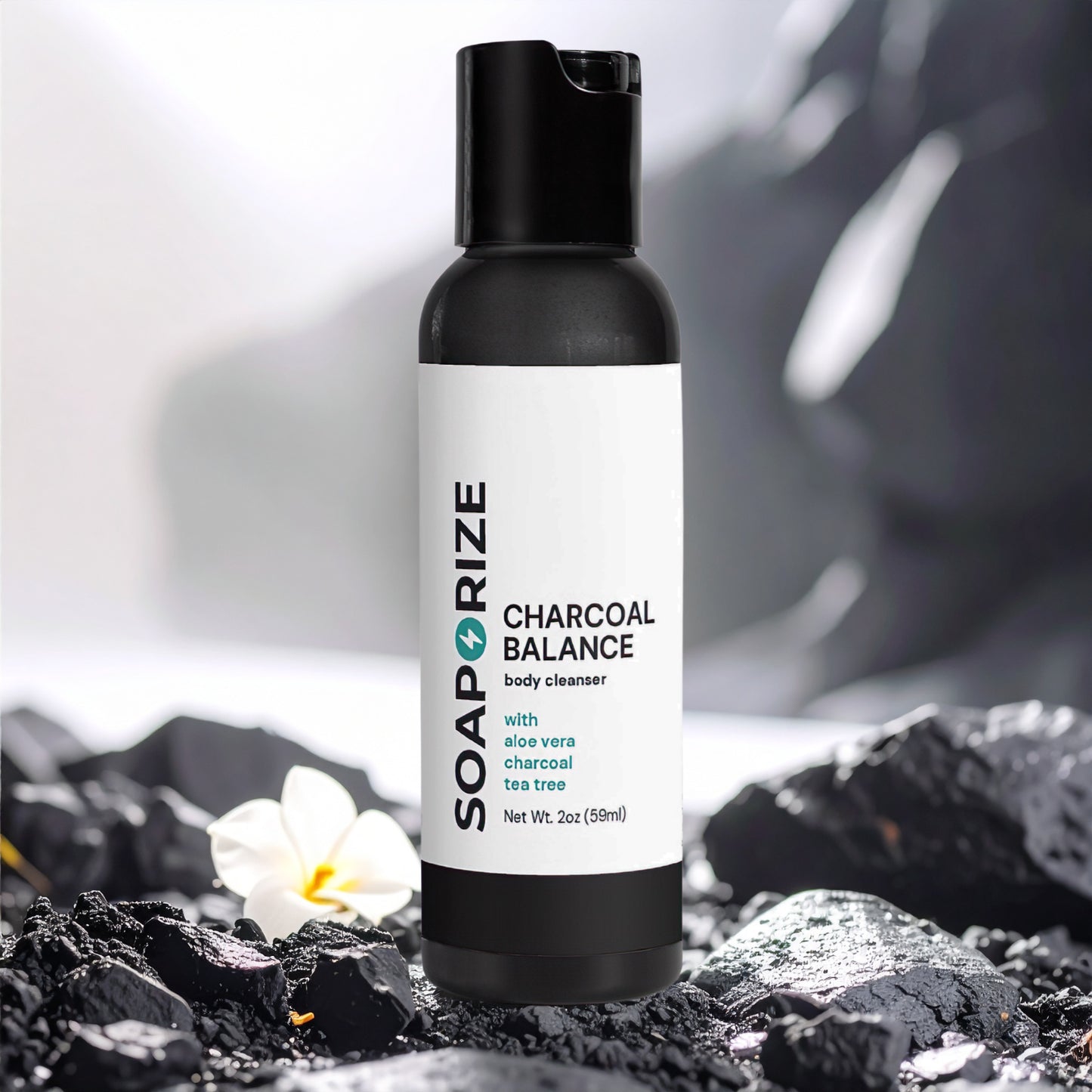 Soaporize Charcoal Balance: premium daily cleansing care showcased with a natural, refreshing background, designed to support freshness for odor-prone skin