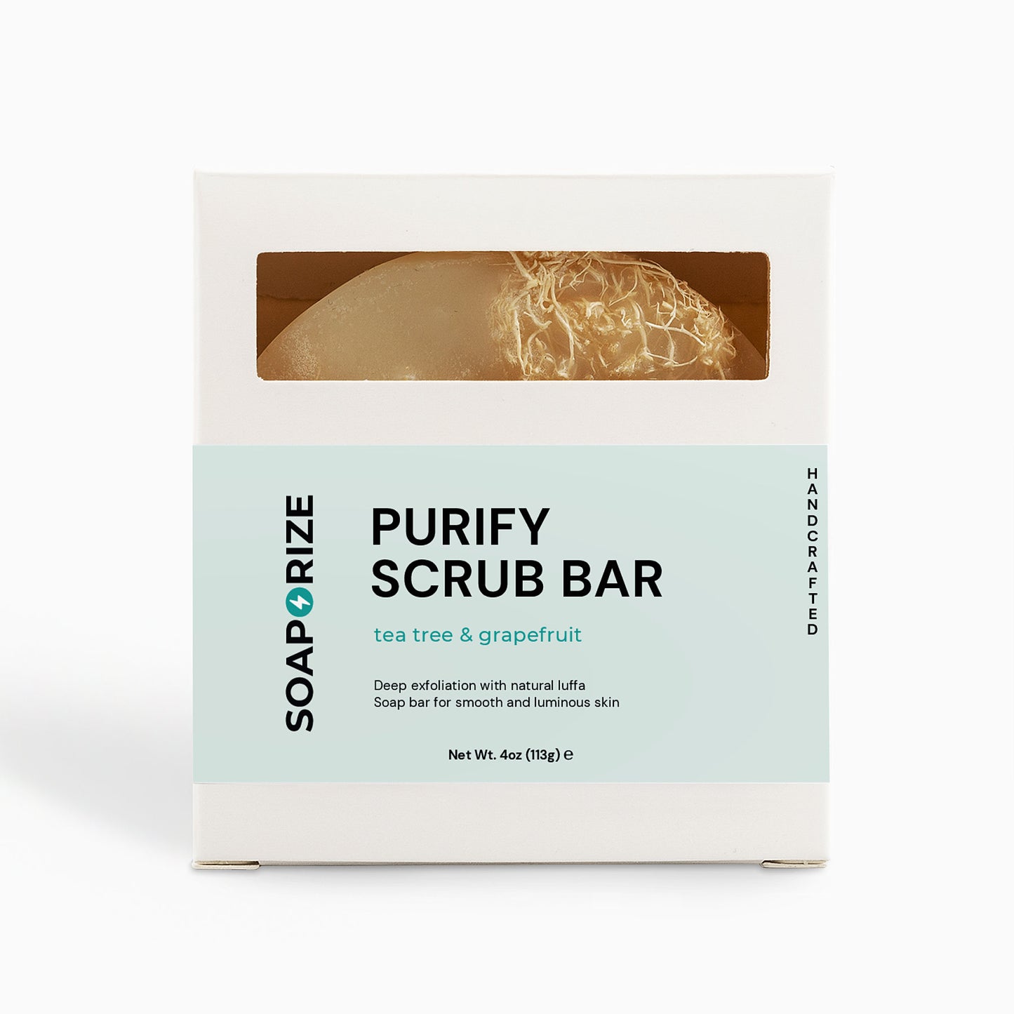Soaporize Purify Scrub Bar: natural exfoliating cleansing bar crafted to refresh and smooth odor-prone skin