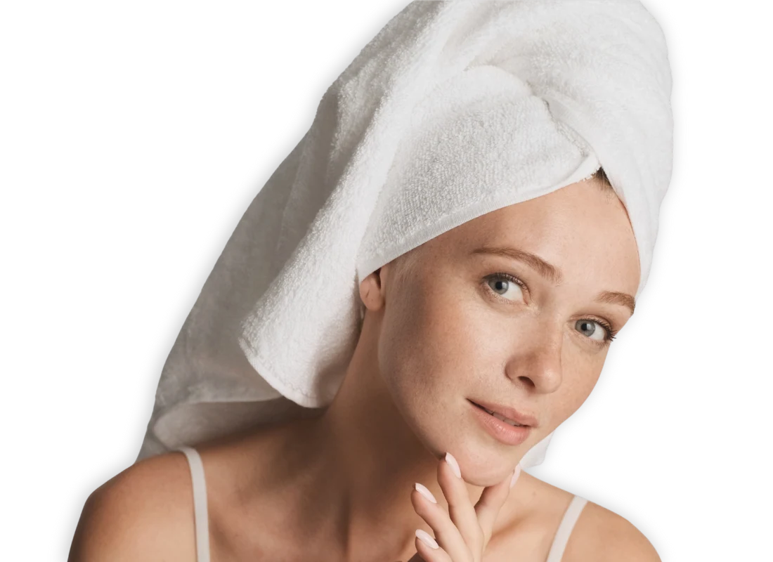 Woman with fresh clean skin after shower using natural antibacterial body care products for body odor treatment