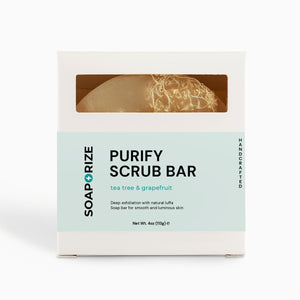 Soaporize Purify Scrub Bar: natural exfoliating cleansing bar crafted to refresh and smooth odor-prone skin
