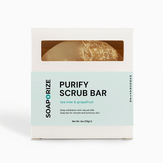Soaporize Purify Scrub Bar: natural exfoliating cleansing bar crafted to refresh and smooth odor-prone skin